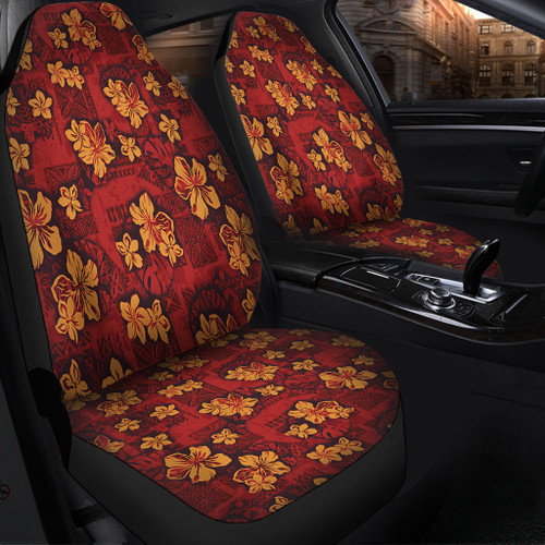 Hawaii Car Seat Covers Polynesian Tribal And Hibiscus Vintage Red Gold1