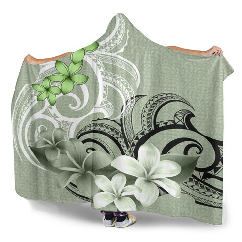 Polynesian Hooded Blanket Polynesian Floral Spirit Sage Green1