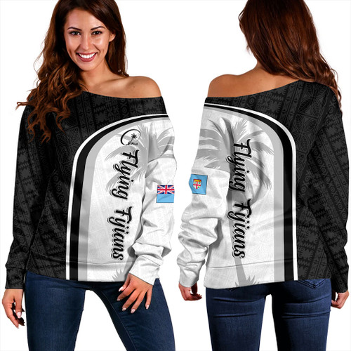 Fiji Off Shoulder Sweatshirt Rugby Masi Flying Fijians Style