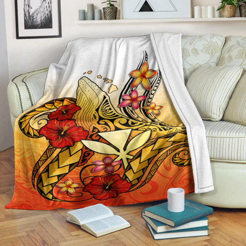 Hawaii Premium Blanket Humpback Whale with Hibiscus Plumeria1