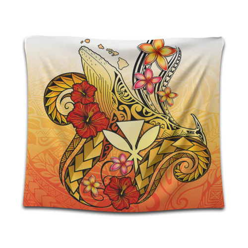 Hawaii Tapestry Humpback Whale with Hibiscus Plumeria1