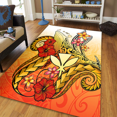 Hawaii Area Rug Humpback Whale with Hibiscus Plumeria1