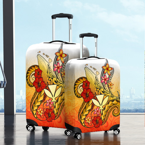 Hawaii Luggage Cover Humpback Whale with Hibiscus Plumeria1