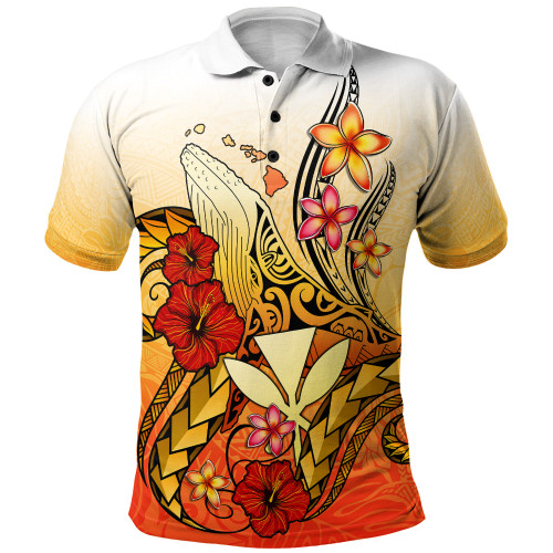 Hawaii Polo Shirt Humpback Whale with Hibiscus Plumeria1