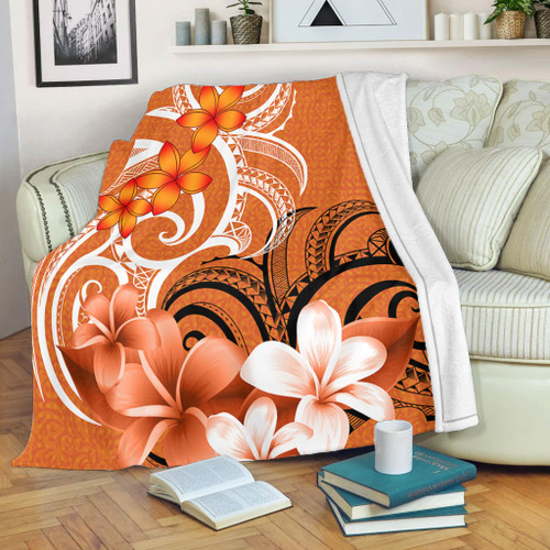 Polynesian Premium Blanket Polynesian Floral Spirit Orange1