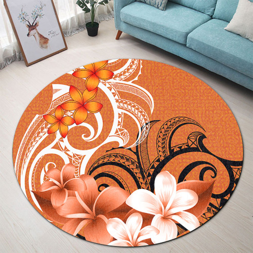 Polynesian Round Rug Polynesian Floral Spirit Orange1