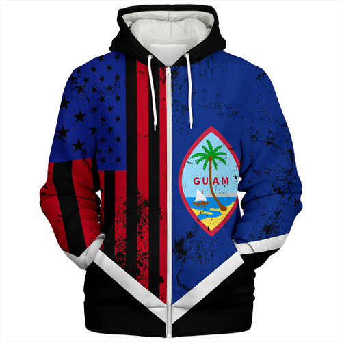 Guam Sherpa Hoodie Flag And American Half Concept Brush Style