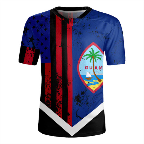 Guam Rugby Jersey Flag And American Half Concept Brush Style
