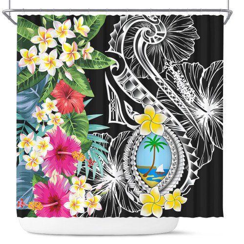 Guam Shower Curtain Summer Plumeria Tribal Tattoo