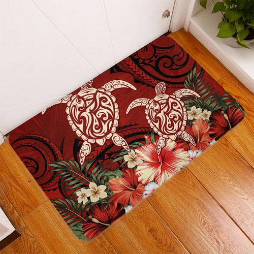 Hawaii Door Mat Polynesia Turtle Drawing Tropical Flower