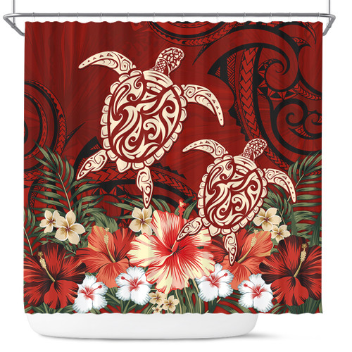 Hawaii Shower Curtain Polynesia Turtle Drawing Tropical Flower