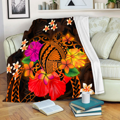 Hawaii Premium Blanket Polynesia Tribal Turtle Tropical Flower