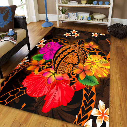Hawaii Area Rug Polynesia Tribal Turtle Tropical Flower