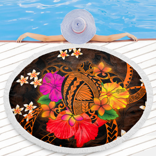 Hawaii Beach Blanket Polynesia Tribal Turtle Tropical Flower