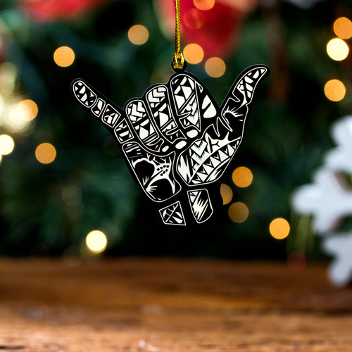 Hawaii Acrylic And Wooden Ornament Aloha Hand Tribal