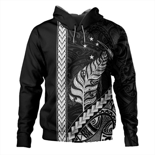 New Zealand Hoodie Maori Tribal Silver Fern With Star Tattoo