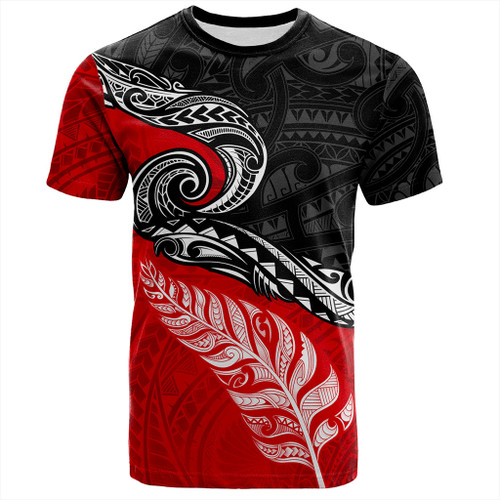 New Zealand T-Shirt Maori Tribal Design Flag With Silver Fern