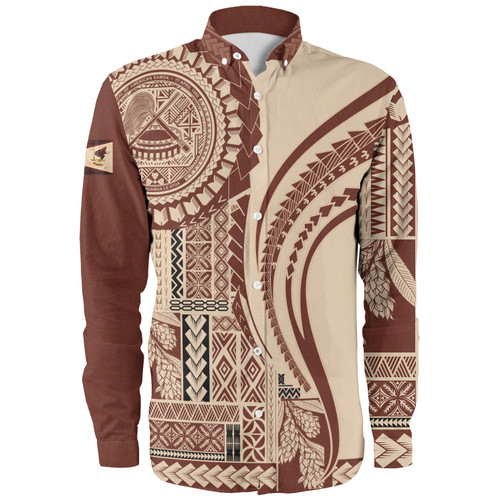 American Samoa Long Sleeve Shirt Samoan Siapo Brown Design1