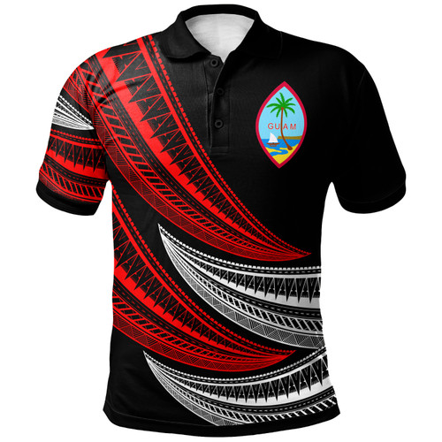 Guam Custom Personalised Polo Shirt -  Wave Pattern Alternating RED1