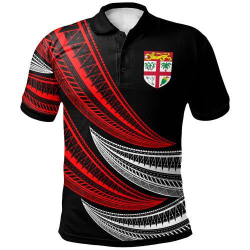 Fiji Custom Personalised Polo Shirt - Wave Pattern Alternating Red1