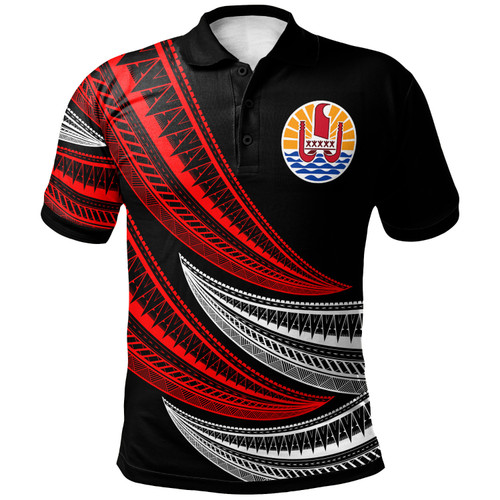 Tahiti Custom Personalised Polo Shirt - Wave Pattern Alternating Red1