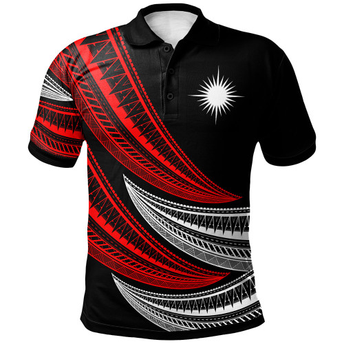 Marshall Islands Custom Personalised Polo Shirt - Wave Pattern Alternating Red1