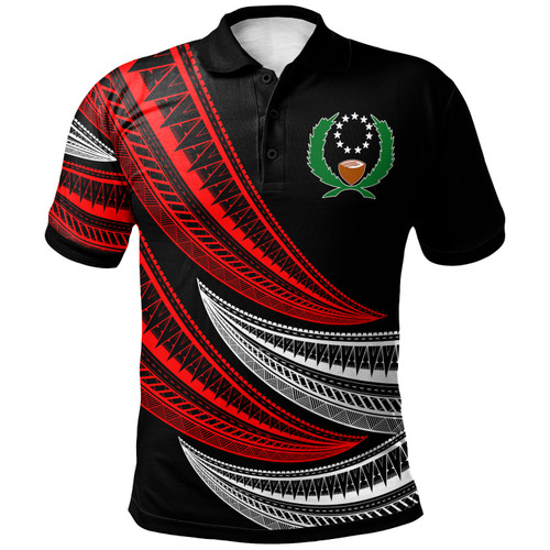 Pohnpei Custom Personalised Polo Shirt - Wave Pattern Alternating Red1
