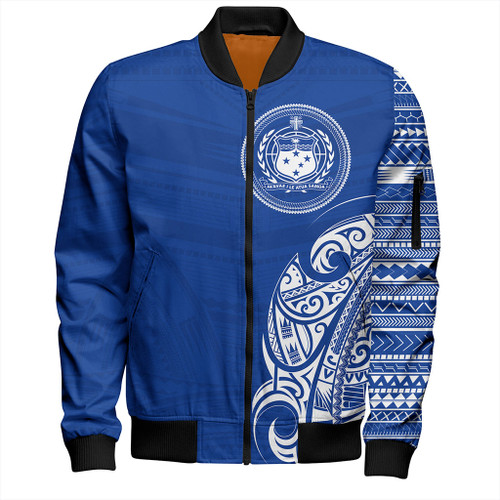 Samoa Bomber Jacket Polynesia Tribal Pattern Coat Of Arms