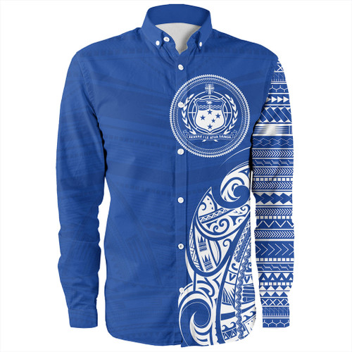 Samoa Long Sleeve Shirt Polynesia Tribal Pattern Coat Of Arms