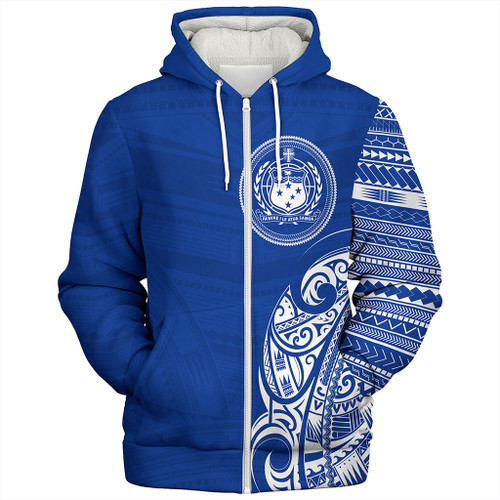 Samoa Sherpa Hoodie Polynesia Tribal Pattern Coat Of Arms