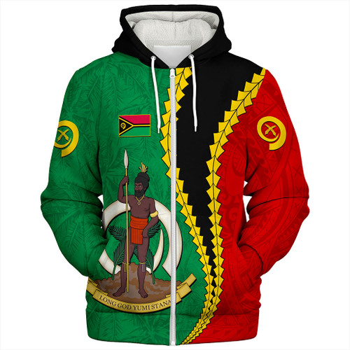 Vanuatu Sherpa Hoodie Tattoo With Tree Coconut Pattern