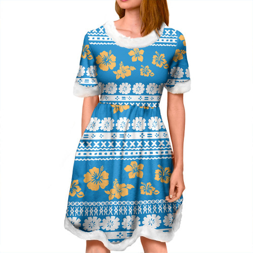 Fiji Women and Kid Christmas Dress Tapa Flower Fabric Print