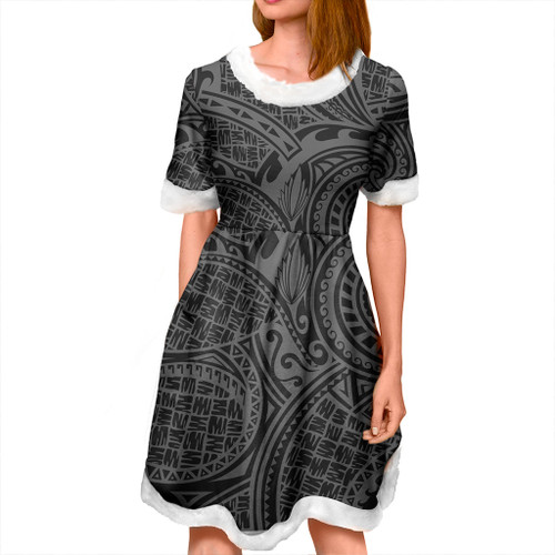 Hawaii Women and Kid Christmas Dress Polynesia Tribal Pattern Grey