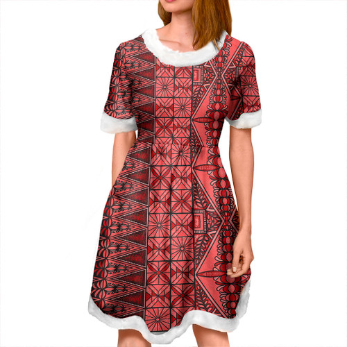 Tonga Women and Kid Christmas Dress Ngatu Fabric Red