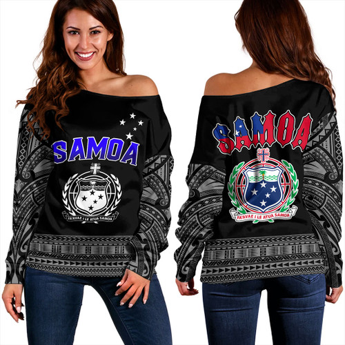 Samoa Off Shoulder Sweatshirt Tribal Polynesia Printed Simple Style