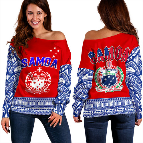 Samoa Off Shoulder Sweatshirt Tribal Polynesia Printed Flag Simple Style