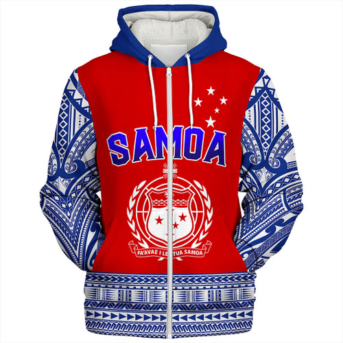 Samoa Sherpa Hoodie Tribal Polynesia Printed Flag Simple Style