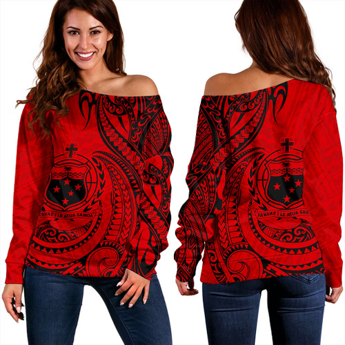 Samoa Off Shoulder Sweatshirt Coat Of Arms Tribal Polynesian Island