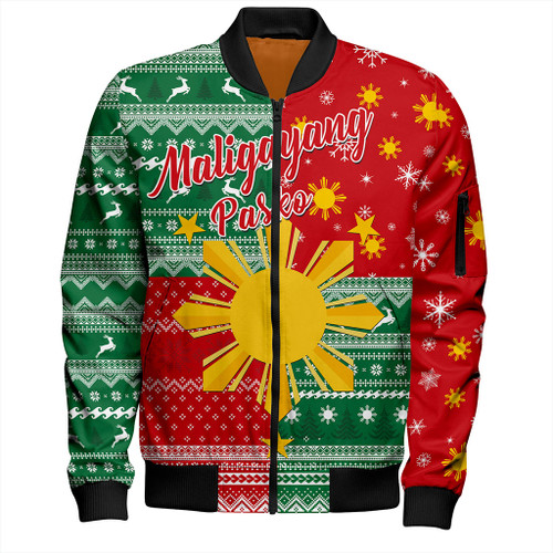 Philippines Filipinos Bomber Jacket Merry Christmas Pattern Sun Style