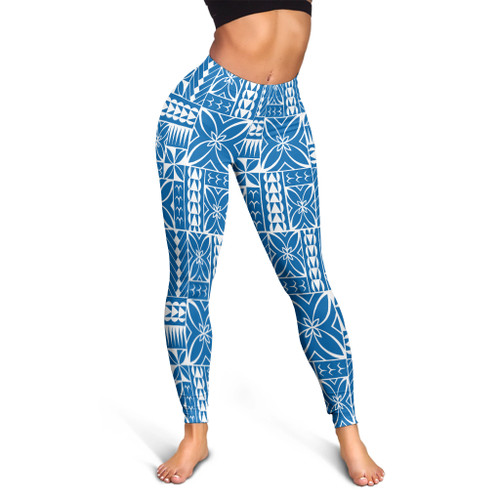 Samoa Legging Siapo Design Tribal Pattern Blue