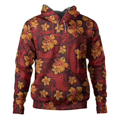 Hawaii Hoodie Polynesian Tribal And Hibiscus Vintage Red Gold1