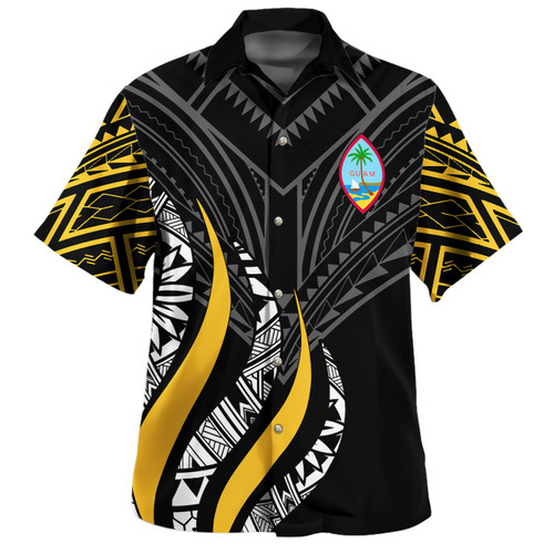 Guam Custom Personalised Hawaiian Shirt Strong Fire Pattern Gold1