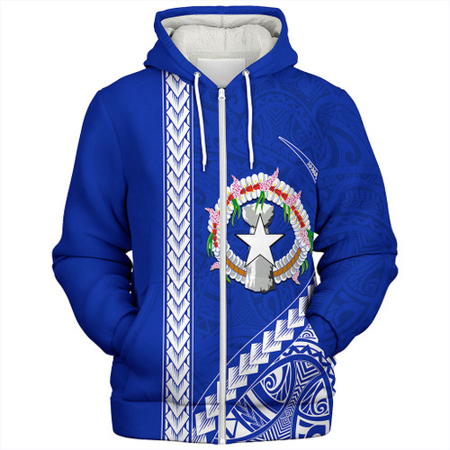 Northern Mariana Islands Sherpa Hoodie Coat Of Arms Polynesian Tribal