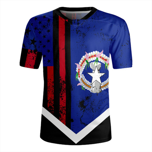 Northern Mariana Islands Rugby Jersey Flag And American Half Concept Brush Style