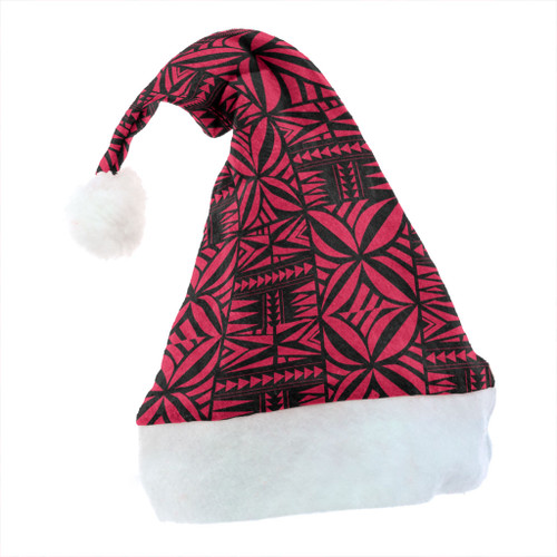 Samoa Christmas Hat Design Stretch Print Fabric Red