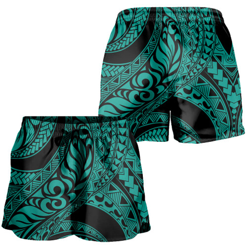 Hawaii Women Shorts Tribal Pattern Polynesian Turquoise