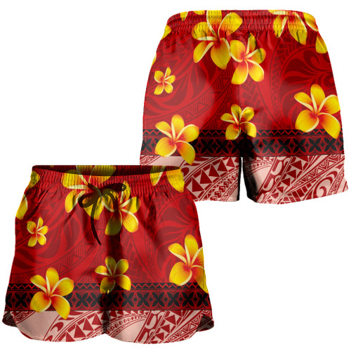 Samoa Women Shorts Plumeria Flower Fabric Design