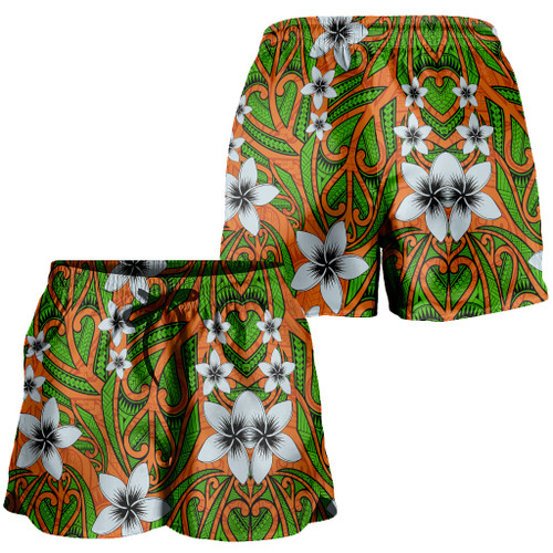 New Zealand Women Shorts Maori Pattern Plumeria