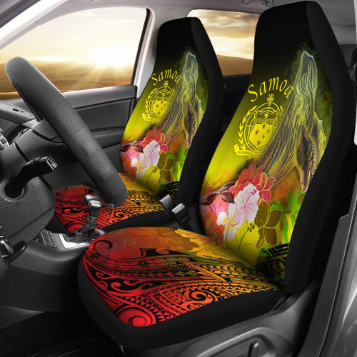 Samoa Car Seat Covers- Humpback Whale with Tropical Flowers (Yellow)