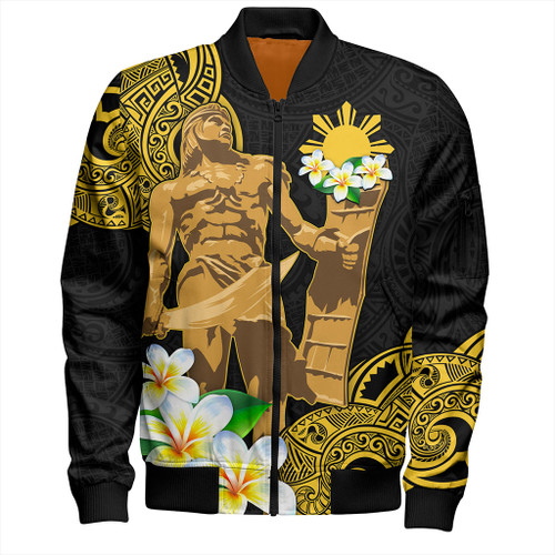 Philippines Filipinos Bomber Jacket Custom Tribal Lapu Lapu With Plumeria Flower